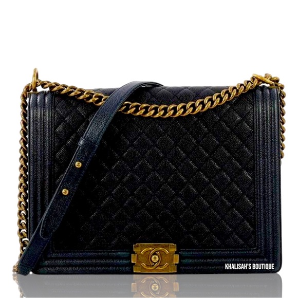 New!! VERY RARE! CHANEL BOY JUMBO Large Flap Messenger Shoulder Bag Black CAVIAR - Picture 6 of 17